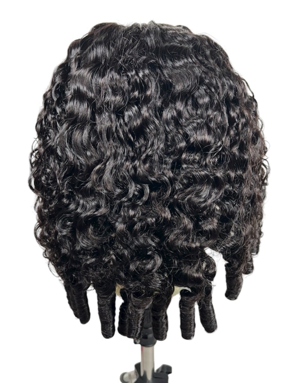 Natural Black Human Hair Burmese Curly V Part 18 Inch Glueless Wig